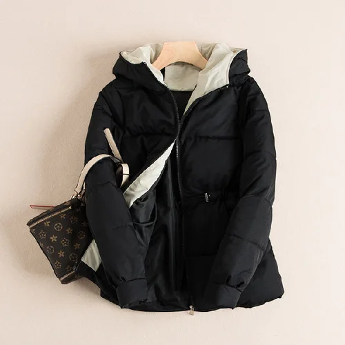 

2019 Autumn And Winter New Style down Jacket Women's Short Hooded Loose-Fit Students Cotton-padded Clothes Waist Hugging Versati