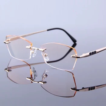

Luxury Rimless Reading Glasses Men Eyeglass Gentleman Hyperopia Anti-Reflective Male Eyewear Gold frame Man's Presbyopic Glasses