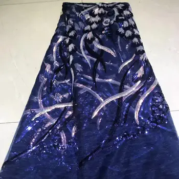 

2019 Upscale African Net Champagne Sequins Lace Tissu High Quality French Tulle Lace Wedding Nigeria fabric 5 Yard Royal Blue