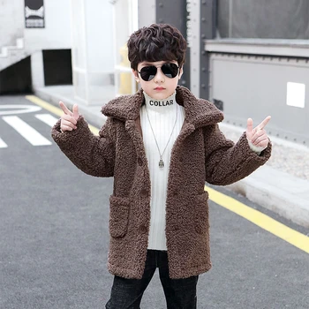 

Boys Autumn and Winter Clothing New Style Lambs Wool Handsome Plus Cotton Thick Woolen Coat