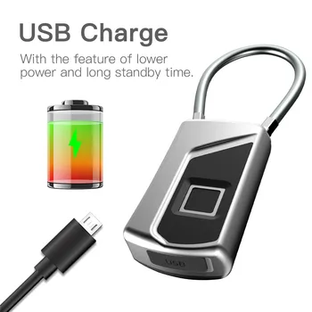 

Portable Security Mini Padlock Door Luggage Case LockUSB Rechargeable Smart Keyless Fingerprint Lock IP65 Waterproof Anti-Theft