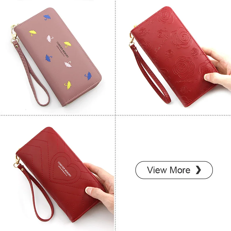 NEW Cute Design Wristband Women Long Clutch Wallet Female Money Purse Phone Pocket Large Capacity Lady Zipper Wallets Red Pink