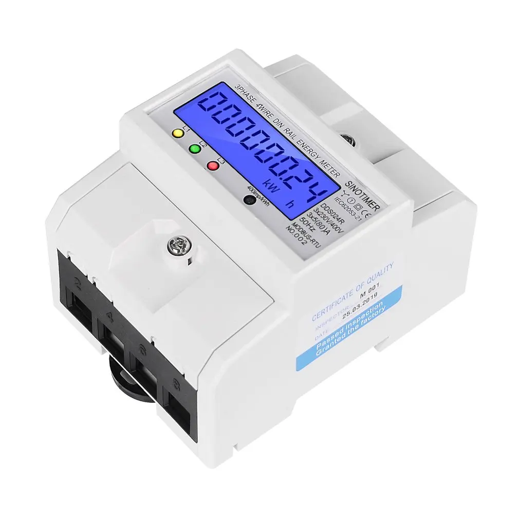 SINOTIMER DDS024R RS485 Modbus Rtu din-рейка 3 фазы 4P электронный ваттметр Потребляемая мощность счетчик энергии с ЖК-подсветкой