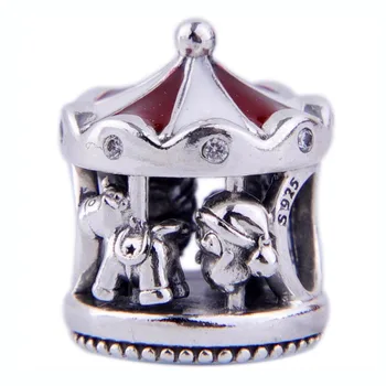 

New 925 Sterling Silver Bead Charm Red Enamel Christmas Carousel With Love Peace Believe Beads Fit Bracelet DIY Jewelry