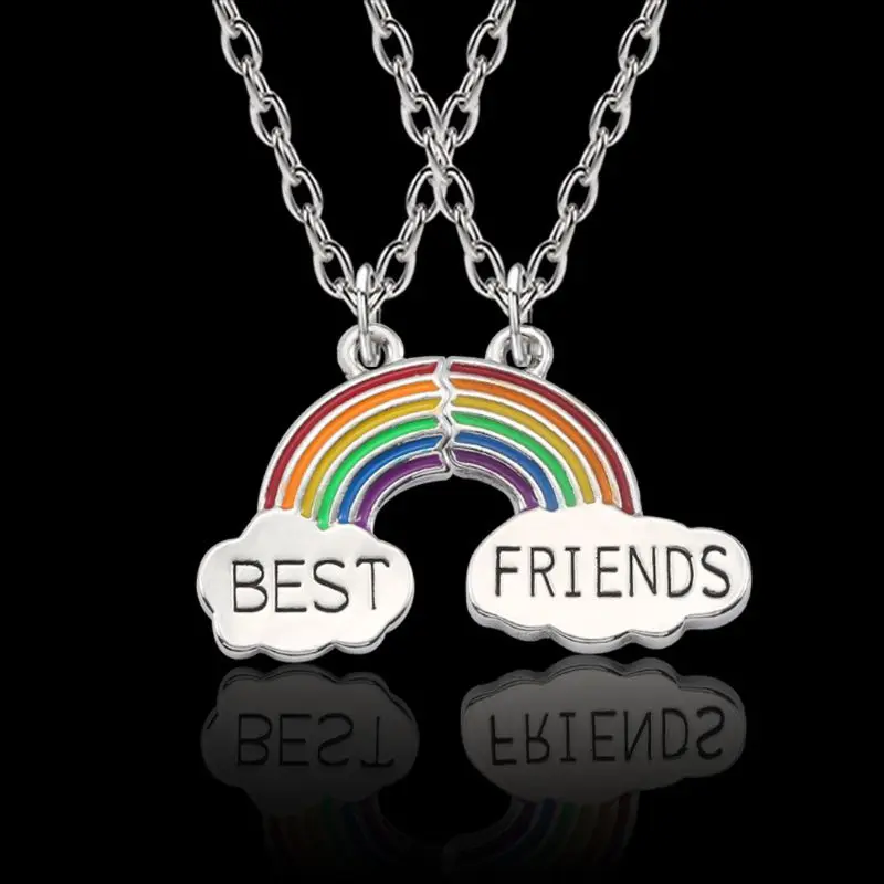 

2Pc Colorful Rainbow Clouds Pendant Puzzle Necklace Best Friend BFF Jewelry Kids