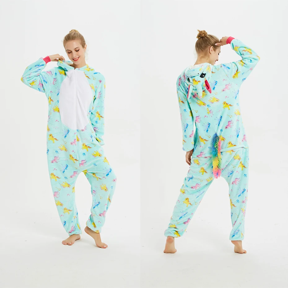 Женские пижамные комплекты с единорогом, кигуруми, фланелевые комплекты пижам с милыми животными, женская зимняя ночная рубашка с единорогом, пижамы, домашняя одежда
