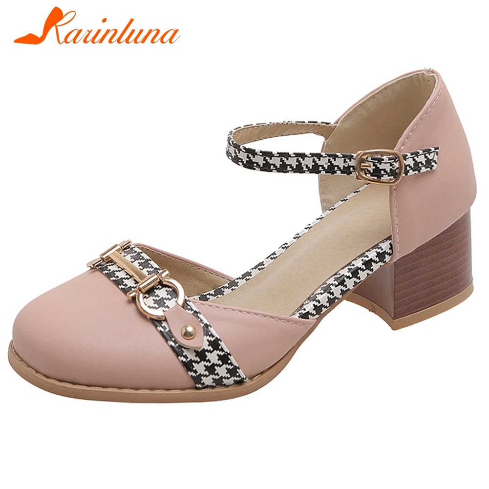 

KARINLUNA Plus Size 32-44 New Ladies 2020 Party Sandals Fashion Mixed Colors Summer Sandals Women Chunky Heels Shoes Woman