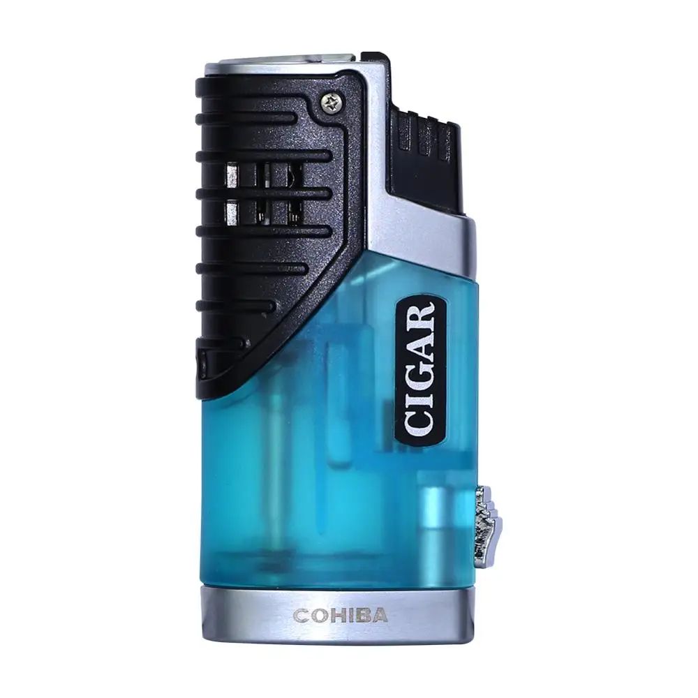 COHIBA Metal Cigar Lighters Plastic 3 Jet Torch Lighter Windproof Butane Pocket Cigarette