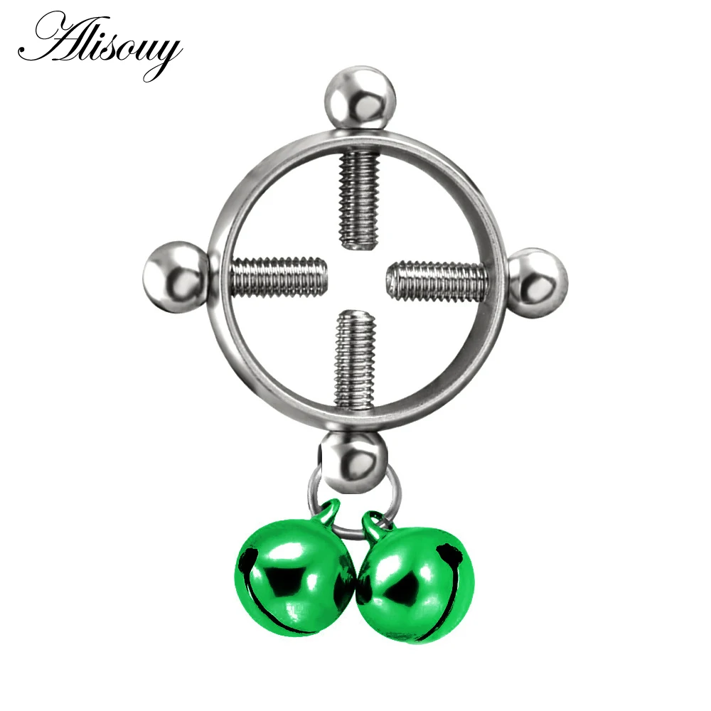 Alisouy 1PC Women Breast Nail Screw Bell Pendant Round Nipple Ring Shield Body Piercing Jewelry Nickel-free Fake Surgical Steel