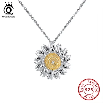 

ORSA JEWELS Sterling Silver Daisy Pendant Necklace Top Grade Flowers Zircon Pure 925 Necklace Party Fine Beautiful Jewelry SN206