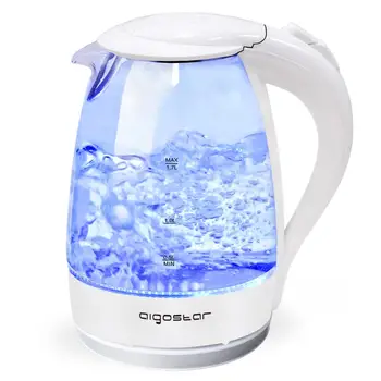 

Aigostar Eve - Szklany elektryczny czajnik do herbaty 1.7L 57OZ Bezprzewodowy czajnik elektryczny do wrzącej wody z niebieską di