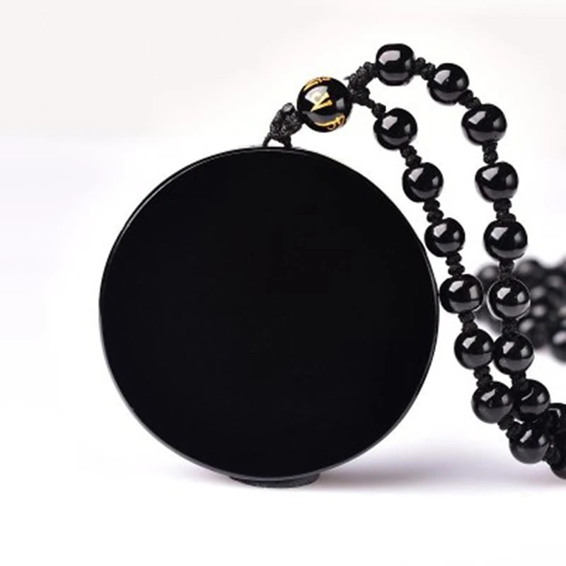 Natural Black Obsidian Stone Pendant Round Pendant Necklaces For Women Men Personalized Customization Fashion Jewelry 4