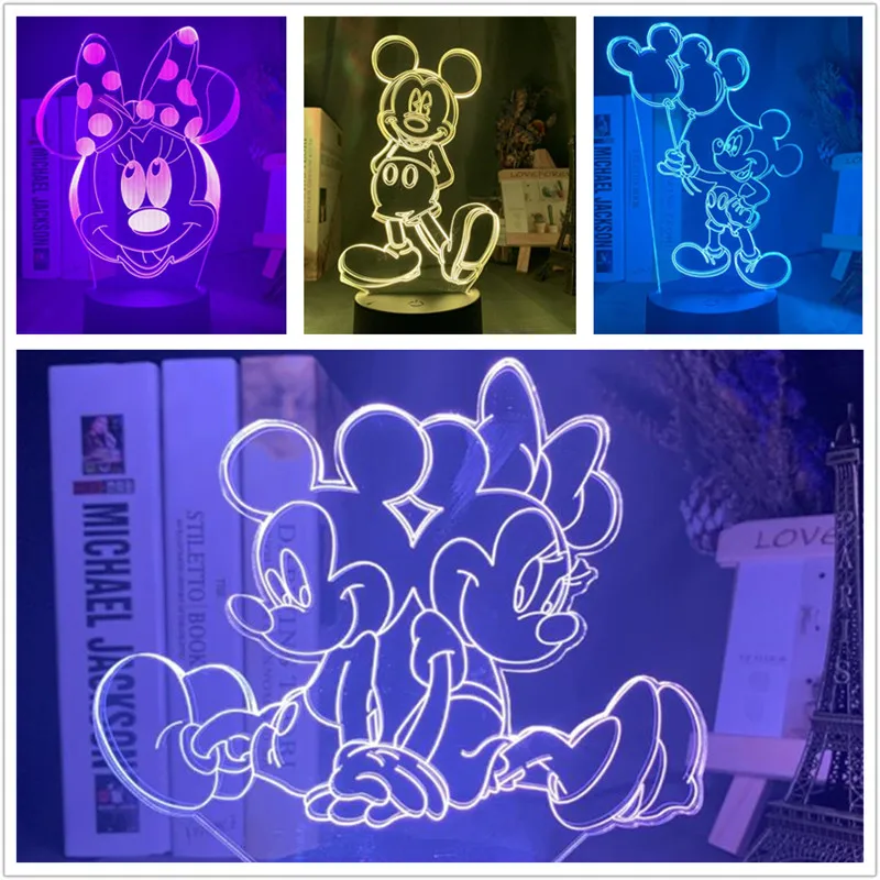 Disney Mickey Minnie 3d Night Light Bedroom Decoration Lampara Kids Xmas Lamp Gifts Cute Mickey Mouse Cartoon Luminaria Decor