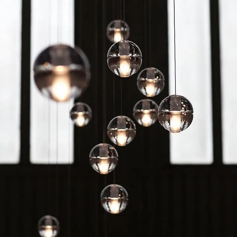Nirdic Crystal Ball Chandelier Lights Duplex Staircase Hanging Lamp Villa Living Room Pendant Nordic Restaurant Lustre | Лампы и