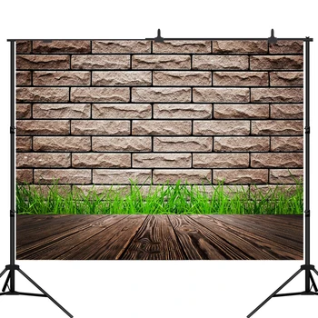 

Lyavshi Gray Brick Wall Wooden Floor Spring grass Photography Backgrounds Photographic Backdrops For Photo Studio