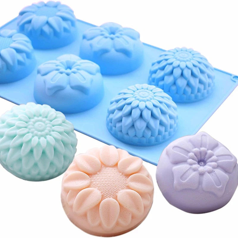 6 Cavity Flower Shape Silicone Soap Mold DIY Handmade Round Candle Cake Baking Jelly Ice cream Moulds Kitchen Tools | Дом и сад