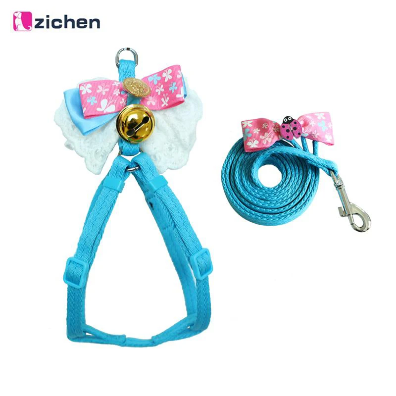 

Dog Harness Leash Set Nylon Bow Durable Adjustable Rope Teddy Bear Puppy Cat for Dog Leash Harness Small Butterfly Bell Runing