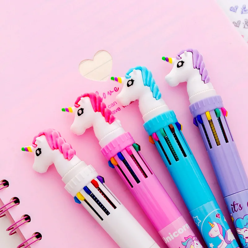 Разноцветная шариковая ручка с рисунком единорога Kawaii аниме ручки милые забавные Новинка школьная офисная шариковая ручка канцелярские принадлежности