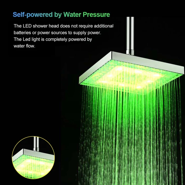 Shower Head LED Rainfall Shower Head Square Shower Head Automatically Color-Changing Temperature Sensor Showerhead for Bathroom 4