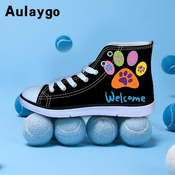 

Aulaygo Cute Cartoon Dog Paw Print Kids Shoes Child Sneakers Design Welcome Sport Girls Canvas Casual Boys Running Shoes Sneaker