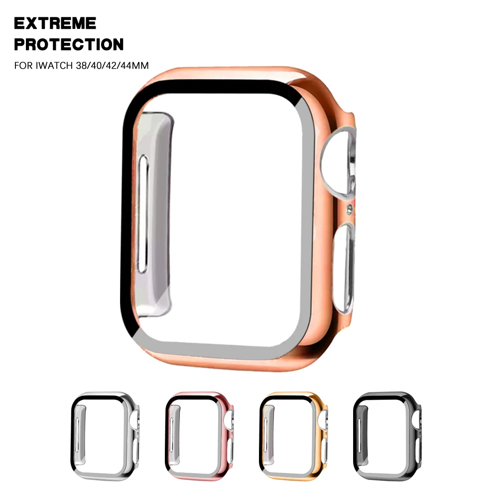 Funda completa para Apple Watch series 5 4 3 21, carcasa de Marco duro con película de vidrio para iWatch, protector de pantalla de 38mm, 40mm, 42mm y 44mm
