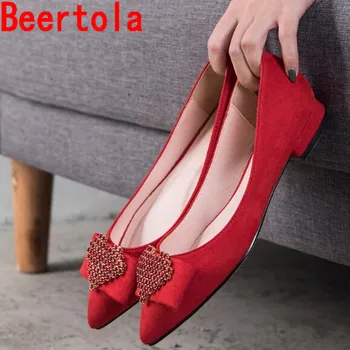 

Newest Heart Crystal Women's Flats Bottom Wear-resistant Casual Shoes Women Pointed Toe Concise Chaussure Femme Big Size