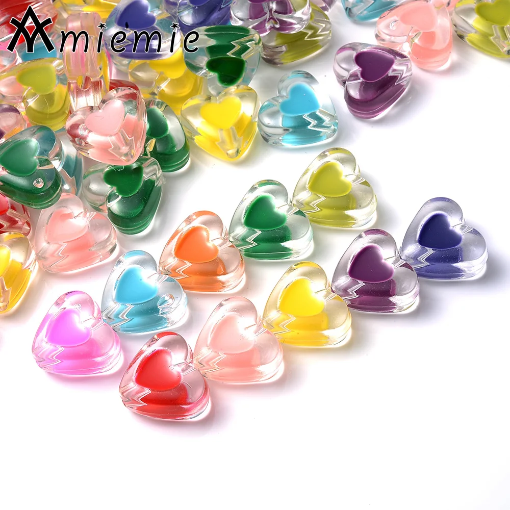 10pcs 16x17mm Transparent Heart Beads Sweet Multicolor Acrylic Spacer