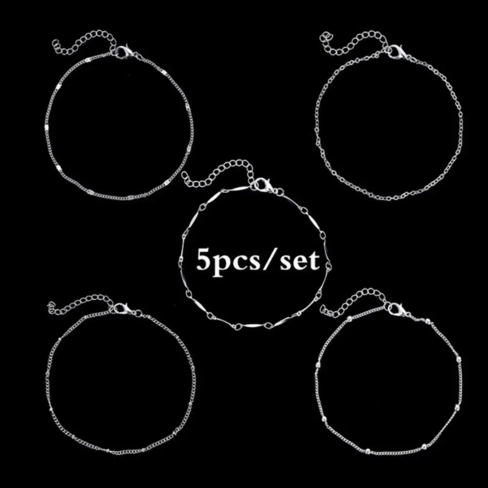 Silver Anklet Bracelet Beads Summer Beach Foot Jewelry 5Pcs/Set