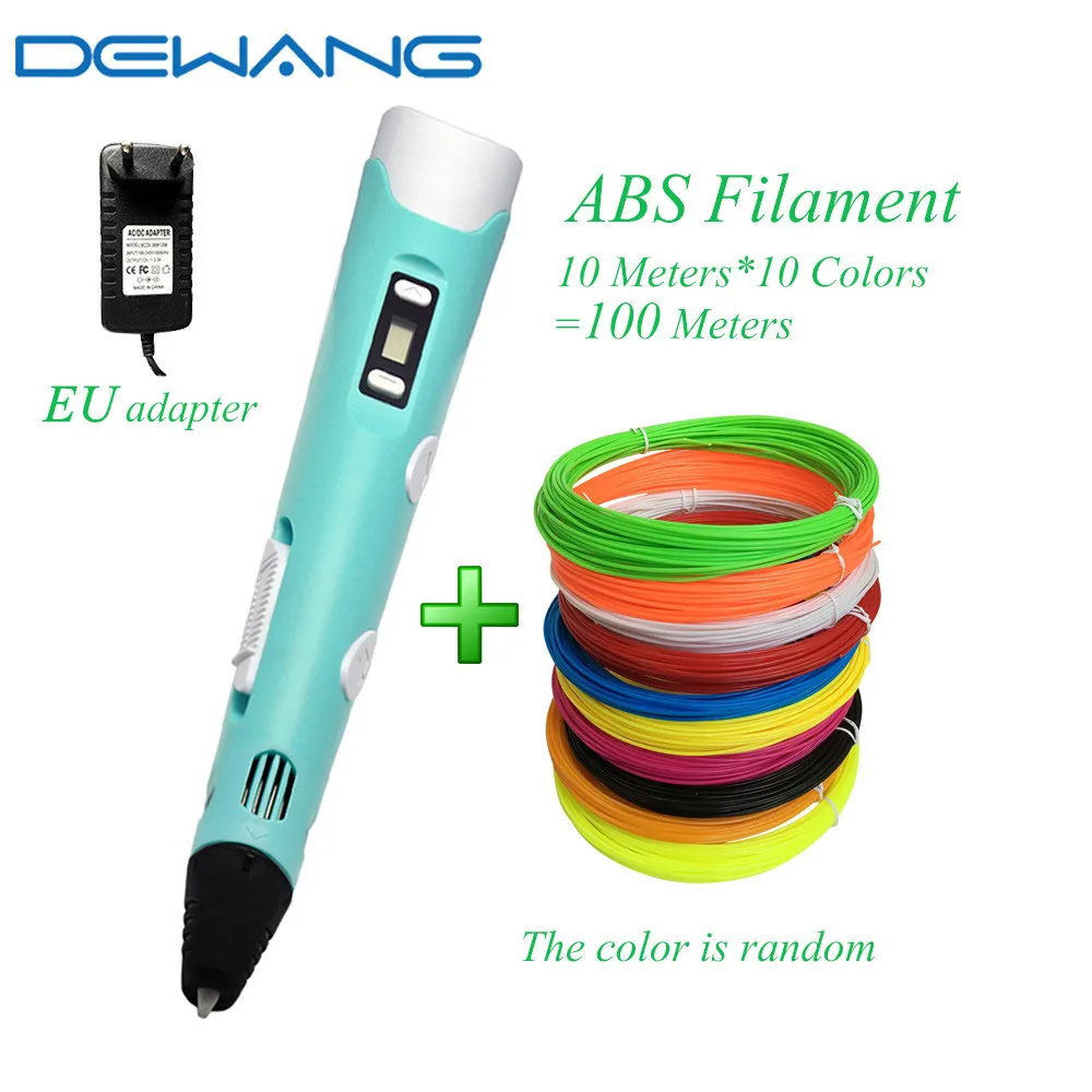 ABS-100M-BLUE-EU DEWANG, 3d ручка, волшебная ручка, рождественские подарки на день рождения, 3d Ручка для печати, ЖК-экран, PLA ABS, нити, печать, 3d КАЛЕМ, гаджет - Цвет: ABS-100M-BLUE-EU