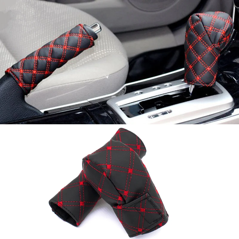 universal Leather Gear Shift Knob Cover Hand Brake Sleeve 2 in 1 Set anti-skid styling accessories automobile decoration | Автомобили и