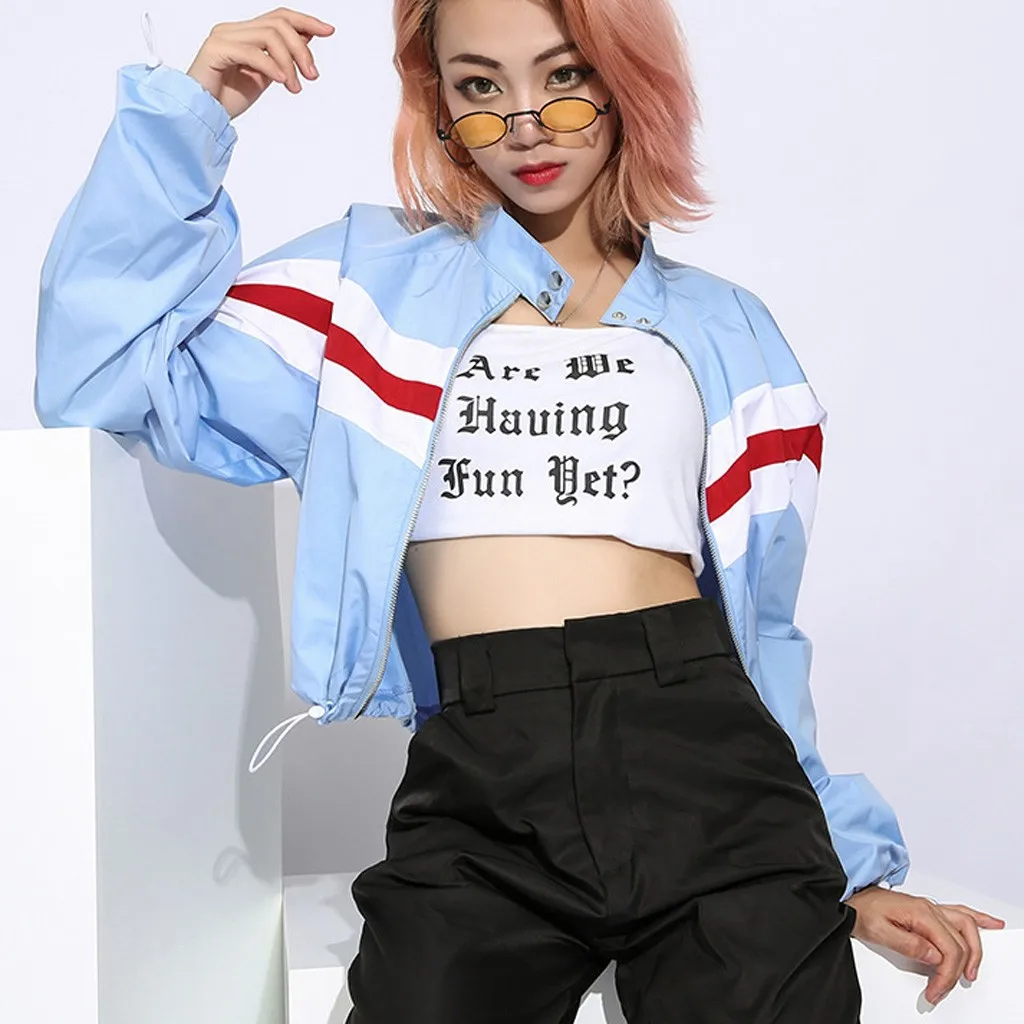 Женские толстовки с капюшоном; сезон осень 2019 полосатая молния отложной Harajuku уличная мода укороченная Толстовка и свитшоты женская одежда
