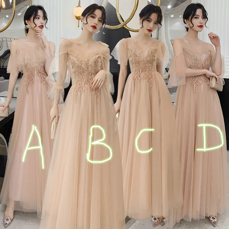

Fairy Gold Bridesmaid Dresses Long Different Style A Line Full Length Maid Of Honor Dress 2020 Cheap Beaded Wedding Guest Skirts