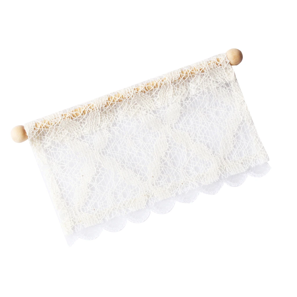 1/12 Dollhouse Miniature Short Rectangular Lace Curtain/Drape with Wooden Rod Rail for Dolls Windows Accessory Decoration White 1/12 Dollhouse Miniature Short Rectangular Lace Curtain/Drape with Wooden Rod Rail for Dolls Windows Accessory Decoration White