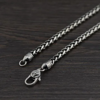 

S925 Silver Thai Silver Retro Chain Chain Whip Wholesale men's Vajra Mantra Silver Necklace