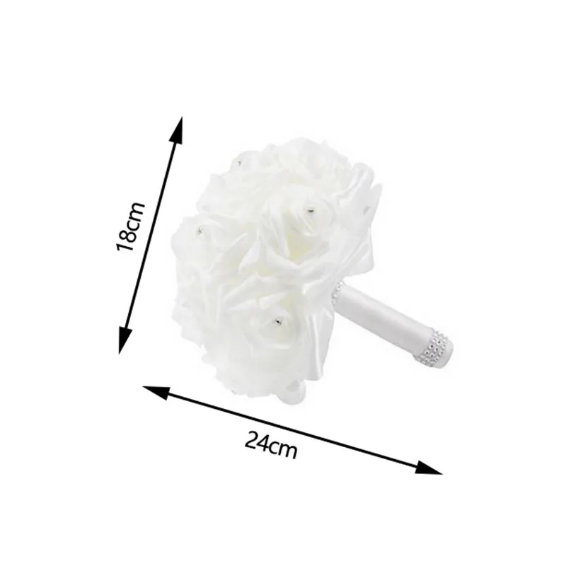 Wedding Bouquet Crystal Pearl Silk Roses Bridal Bridesmaid Wedding Flower Hand Bouquet Artificial Fake Flowers Flores Decoration - Цвет: white