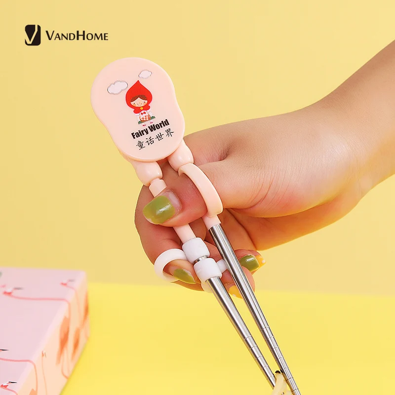 VandHome Cute Chinese Training Chopsticks 304 Stainless Steel Food Sticks For Kids Reusable Non-slip Learning Chopstick Helper | Дом и сад