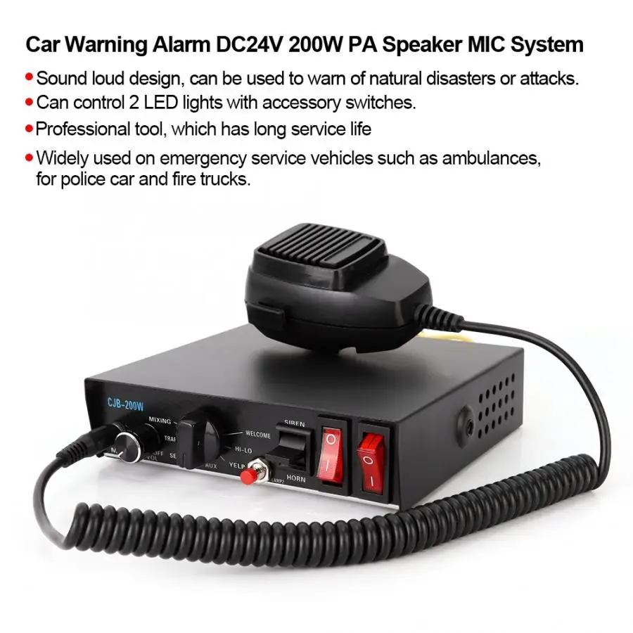 Сигнал для авто звук громкий Предупреждение ющий сигнал DC24V 200 Вт пожарная сирена Рог PA динамик микрофон Система звук гонщик