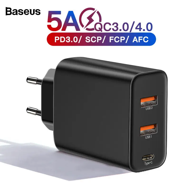Baseus 60 Вт Быстрая зарядка 4,0 3,0 Мульти USB зарядное устройство для iPhone samsung iPad Pro Macbook SCP QC4.0 QC3.0 QC type C PD быстрое зарядное устройство