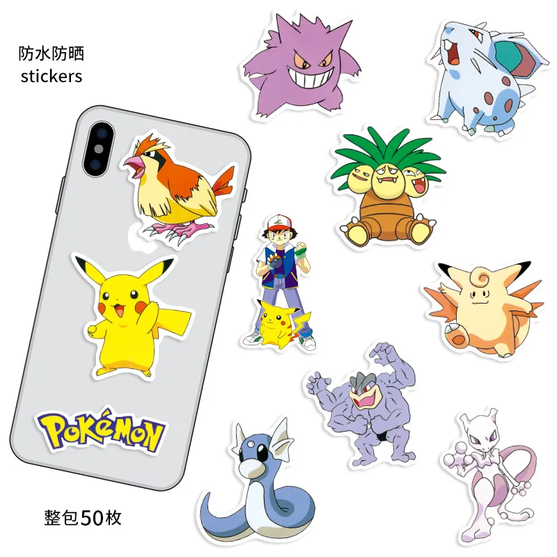 50pcs Pokemon Cute Stickers Child Kawaii Stationery Sticker Print ...