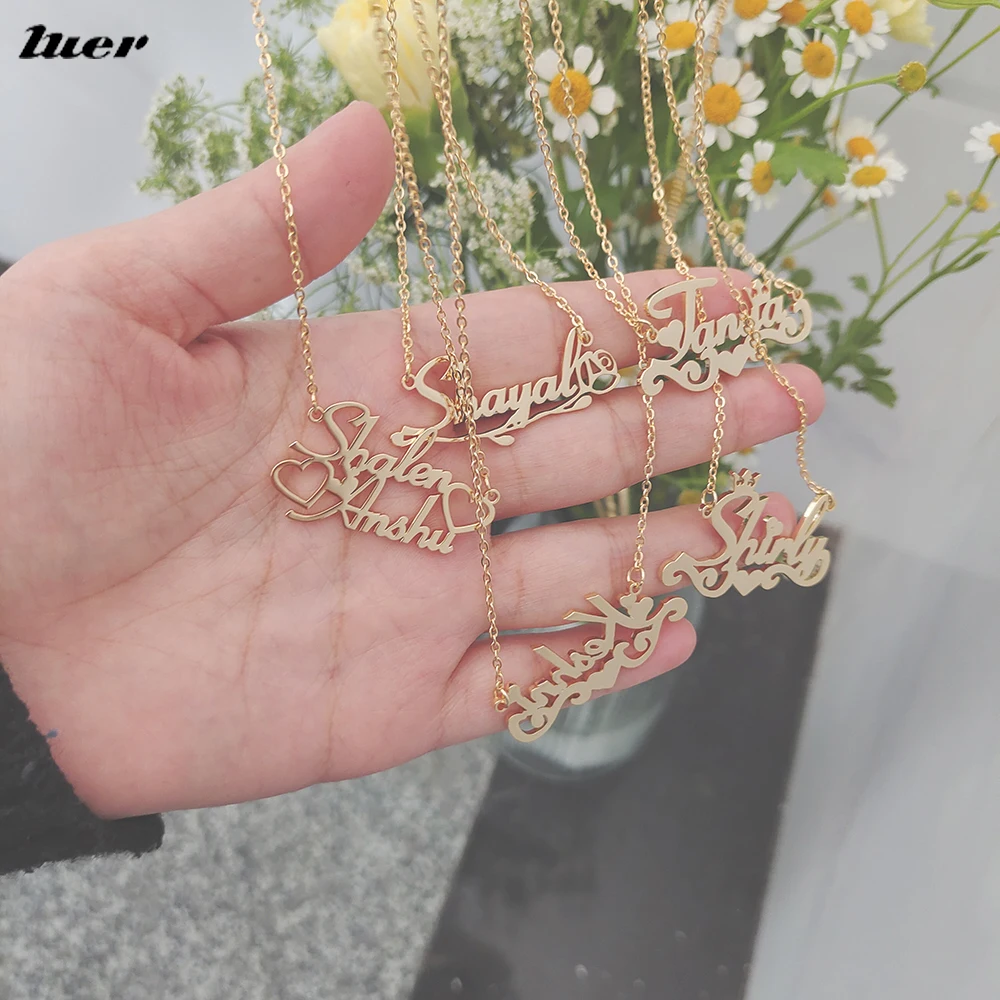 LUER Personalized Custom Letter Necklaces/Customized Necklace Stainless Steel Gold Heart Butterfly For Women Custom Jewelry Gift