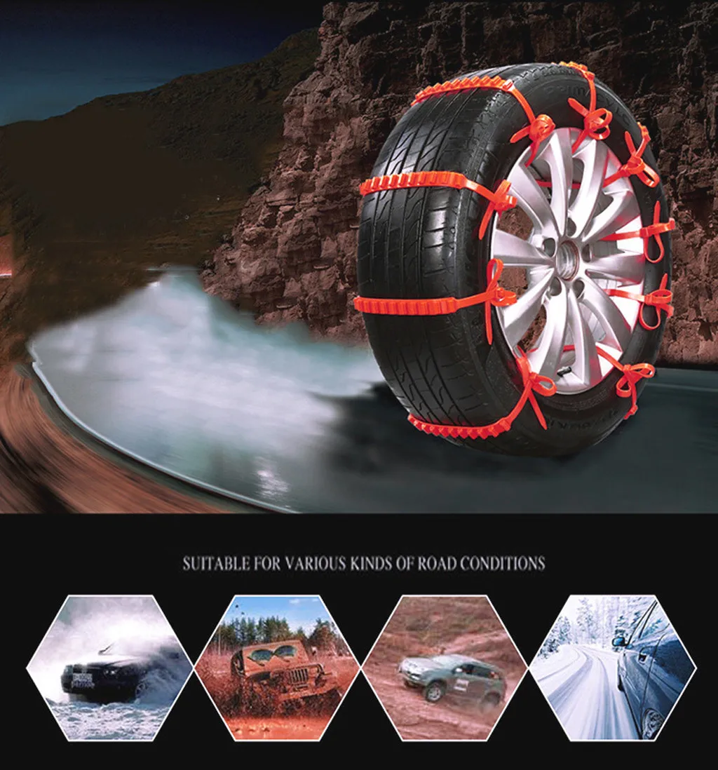 

10Pcs Winter Car Tire Snow Chain Anti-Skid Chains For Car Snow Mud Wheel Tyre Thickened Tire Tendon Red 90cm Wholesale