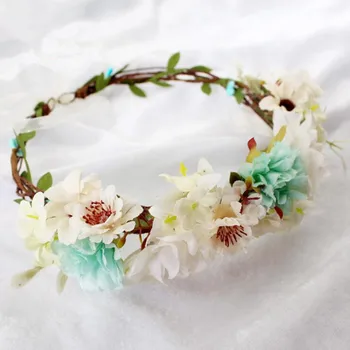 

6pcs/pack Artificial Flower Ring Korea Style Female Garland Wedding Bride Hair Ornament Seaside Holiday Accessories