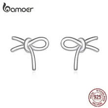 Bamoer серьги-гвоздики с бантом, минималистичный простой дизайн, элегантные серьги-гвоздики из натуральной 925 пробы, серебряные модные ювелирные изделия SCE733