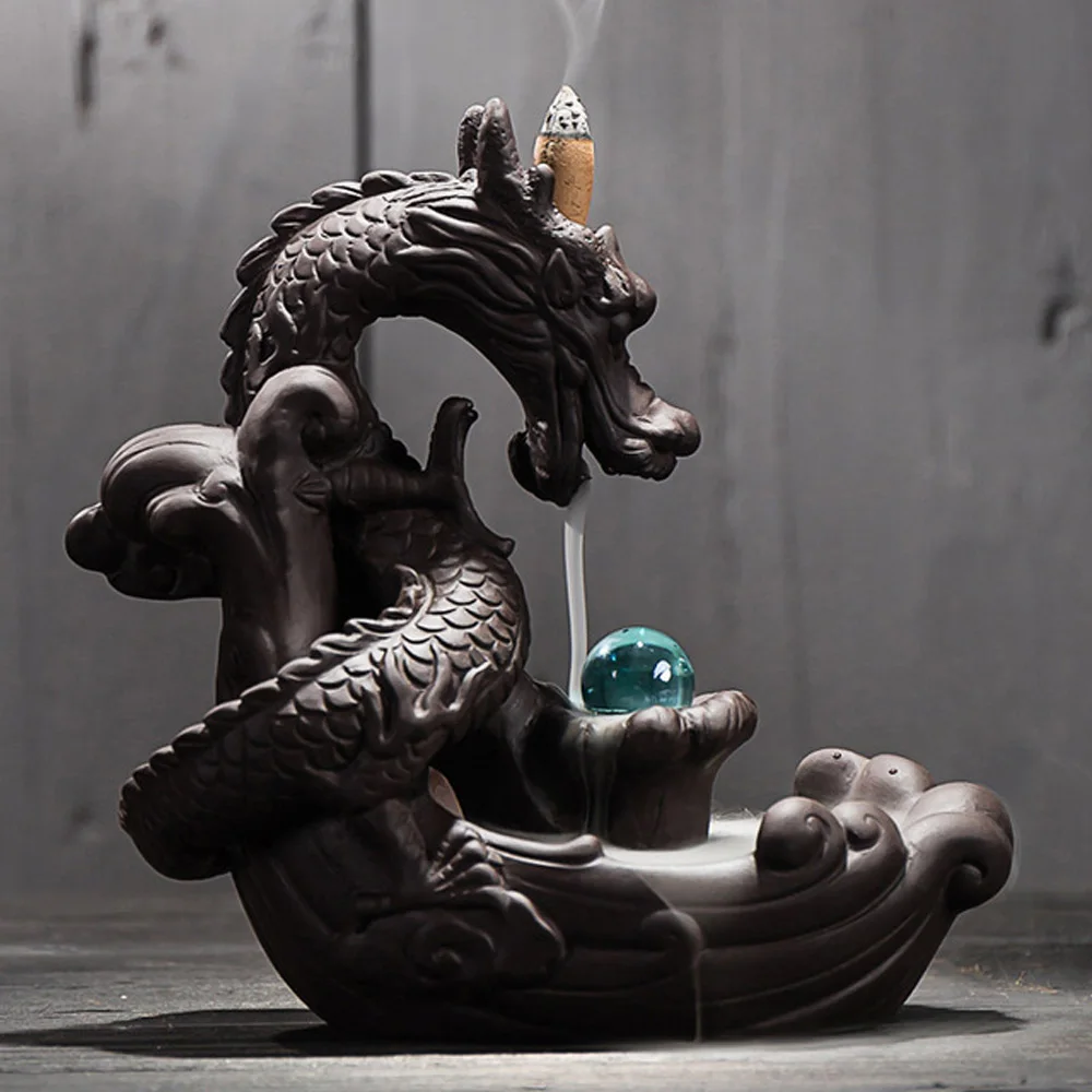 With 10Cones Ceramic Backflow Dragon Incense Burner Creative Home