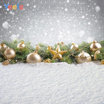

Christmas Winter Snow Snowflake Golden Star Ball Branch Backdrop Baby Portrait Vinyl Photography Background For Photo Studio