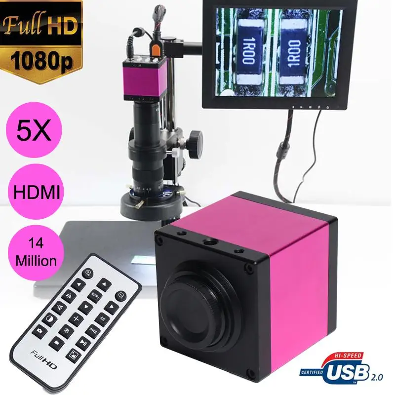 

14MP 1080P USB Digital Microscopes Camera Industrial Hdmi Electronic Microscopio Magnifier Endoscope for Phone Chip Repair