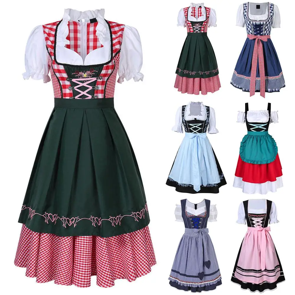 

Dirndl Dress Germany Tradition Costume Oktoberfest Beer Girl Costume Bavarian Dirndl Dress with Apron S-XXXL