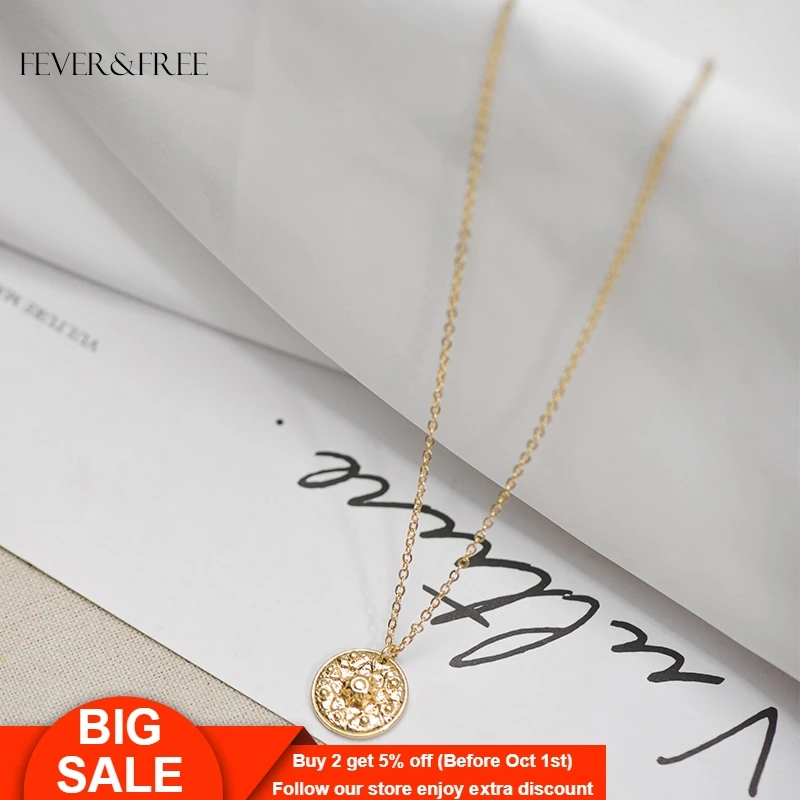 

Fever&Free Coin Necklace For Women Vintage Bohemian Gold Chain Alloy Pendant Necklace Jewelry Collier Accessories Wholesale Gift