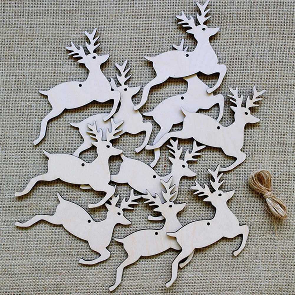 Jumping Deer 10Pcs Christmas Wood Tree Ornaments Xmas Hanging Pendant Decoration - Цвет: Jumping Deer