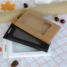 50 шт чехол для телефона коробка Крафт Бумажная телефонная коробка черное окно упаковочный картонный ящик белая Подарочная коробка с отверстием для подвешивания